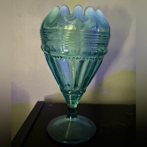 Elegant Blue Opalescent EAPG Jefferson Glass Vase